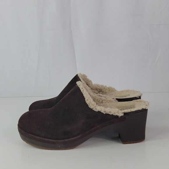Crocs Sarah Brown Suede Leather Women's Clogs - Picture 5 of 15